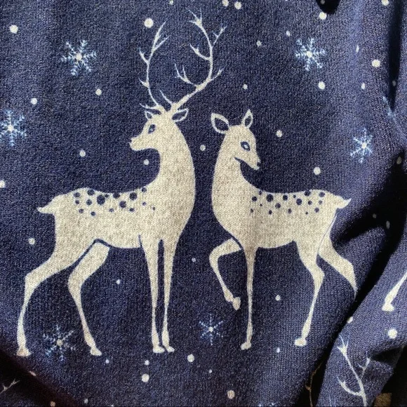 π KALEIDOSCOPE NAVY WHITE REINDEER 2-PIECE PAJAMA SCARF SET! - Picture 8 of 13